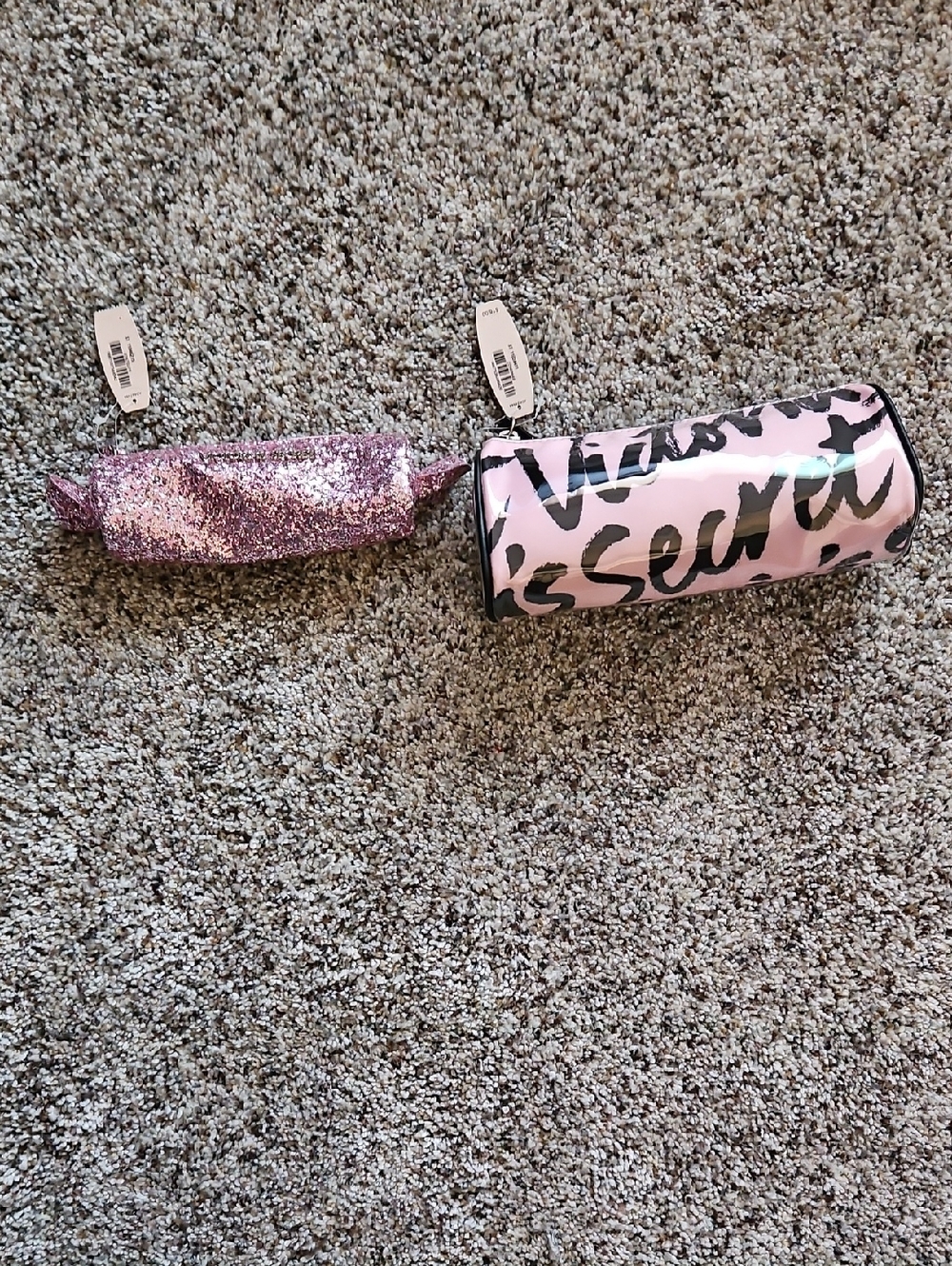 Victoria's Secret Pink Glitter and Script Cosmetic Pouches
